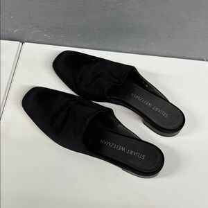 Stuart Weitzman Black Satin Mules
